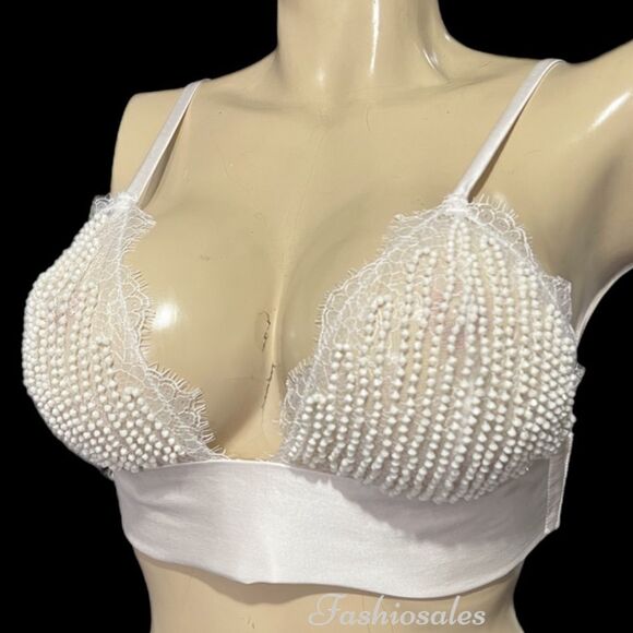 Victorias Secret Luxe Bridal Beaded Lace Silk Bralette bra Cream Limited Edition - Picture 5 of 8